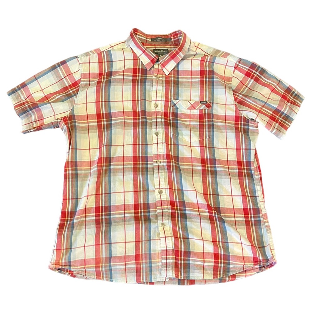 Eddie Bauer Striped Button Down Short Sleeve Shirt | Men's XL Classic Fit